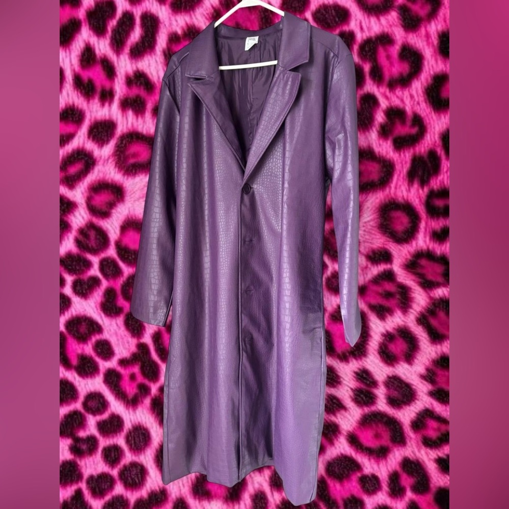 Joker Purple Long Leather Coat